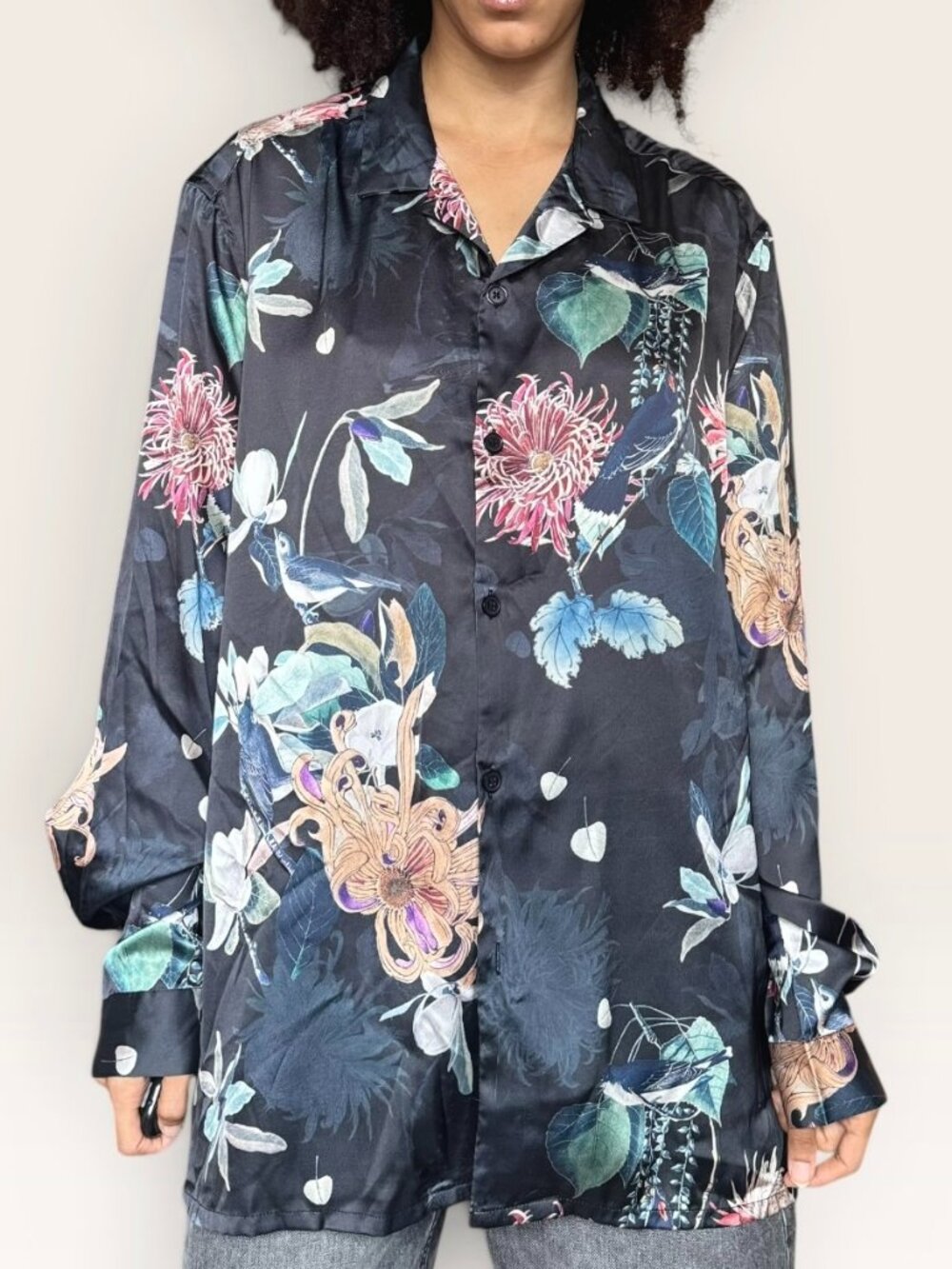 ASOS Men Dark Moody Floral Button Down w/ Revere‎ Collar XXL | Dark Academia